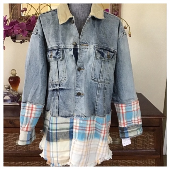 sirius plaid mixed denim jacket